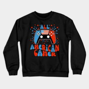 4th Of July boys kids men All American Gamer Flag Merica Crewneck Sweatshirt